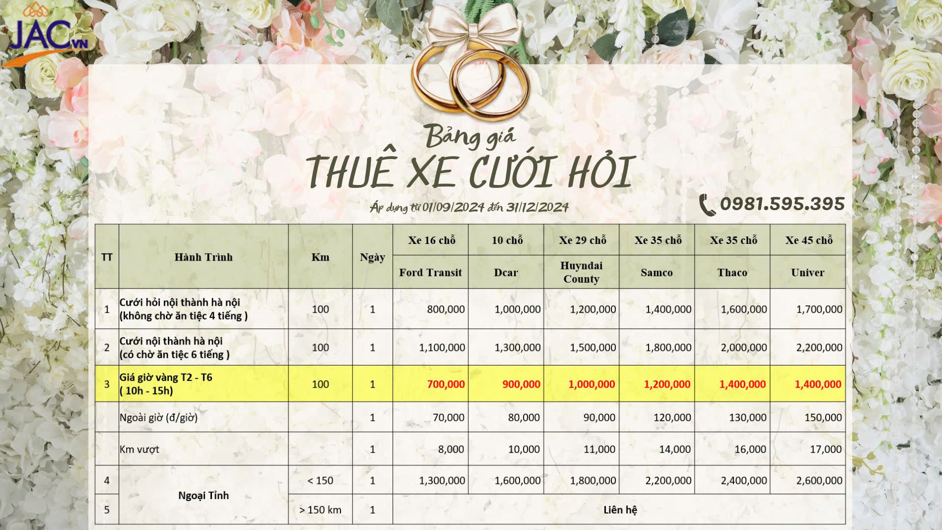 Thuê Xe 16 Chỗ Đời Mới Phục Vụ Cưới Hỏi – xe cưới hay để JAC lo