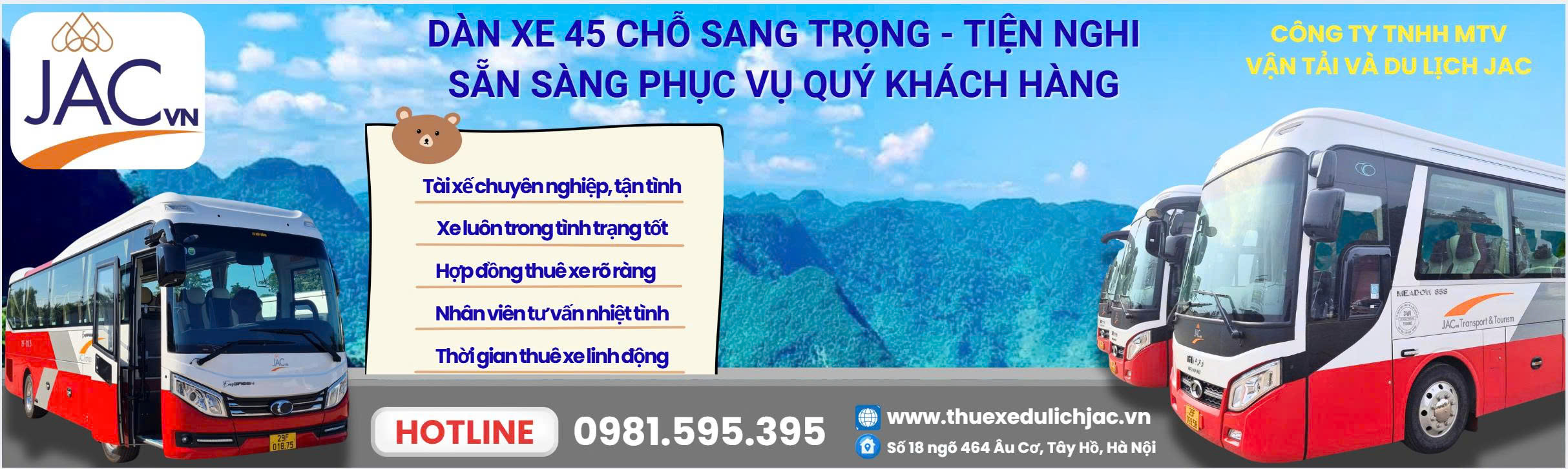 Thuê xe ô tô 45 chỗ Thaco Universe tại JAC và bảng giá hè